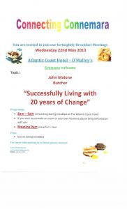 Connecting Connemara Breakfast Meeting, 22nd May, 2013 @ Atlantic Coast Hotel- O'Malley's Bar | Galway | Ireland